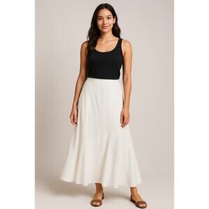 J. Jill White Maxi W-line Embroidered Textured Gored Boho Beachy Lined Skirt 8